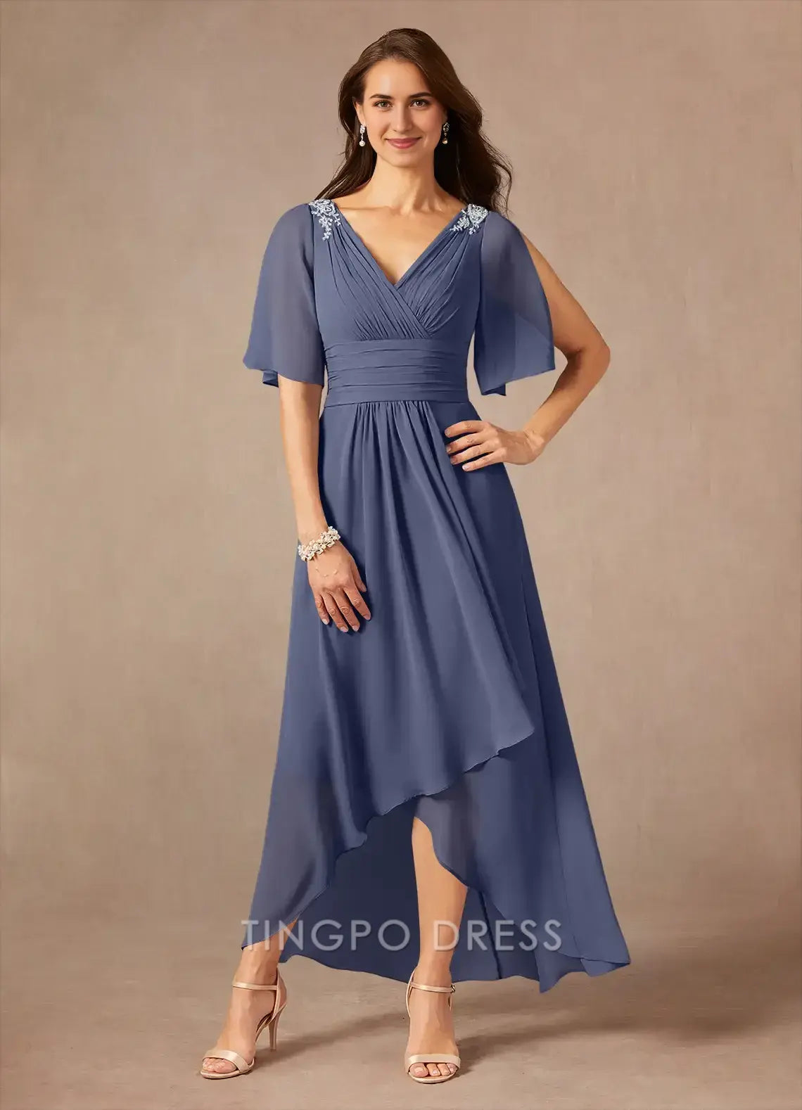 TingPo Wholesale Elegant Mother of the Bride Dresses Stormy A-Line Pleated Chiffon Dress hot sale for ladies